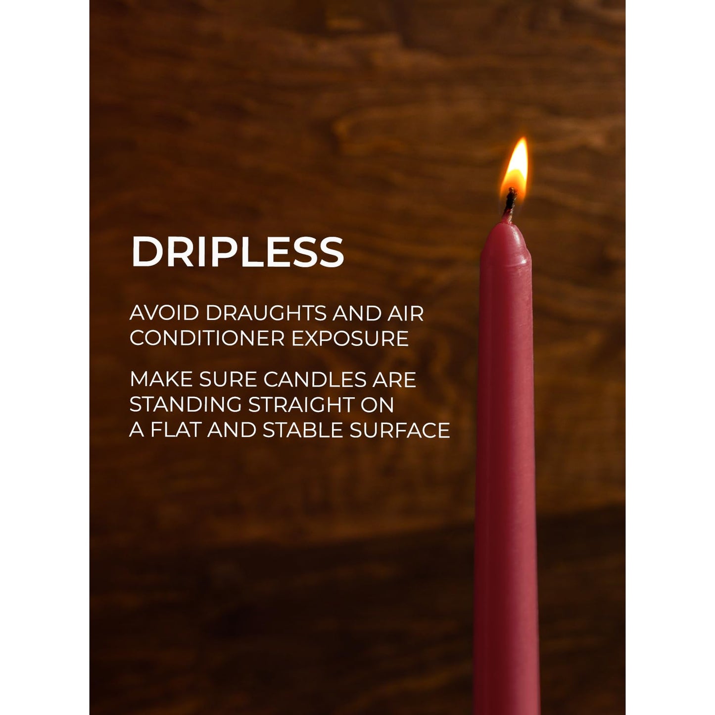 CANDWAX 12 inch Burgundy Taper Candle Pack of 4 - Unscented Smokeless Dripless Candlesticks - Candle Sticks for Party Décor, Christmas Home Decor, Dinner Table Centerpieces - Christmas Taper Candles