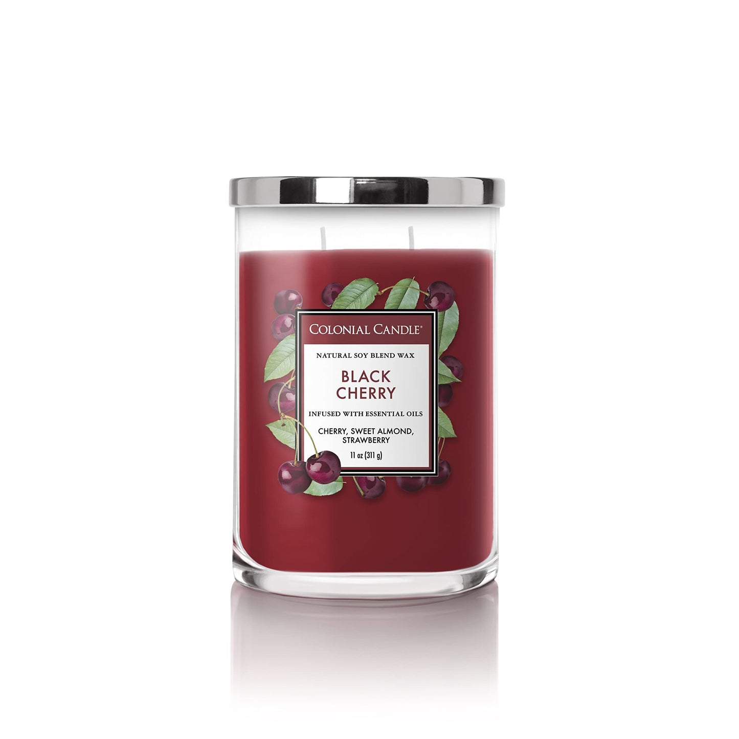 Colonial Candle Black Cherry Scented Jar Candle, Classic Cylinders Collection, 2 Wick, Red, 11 oz - Up to 80 Hours Burn