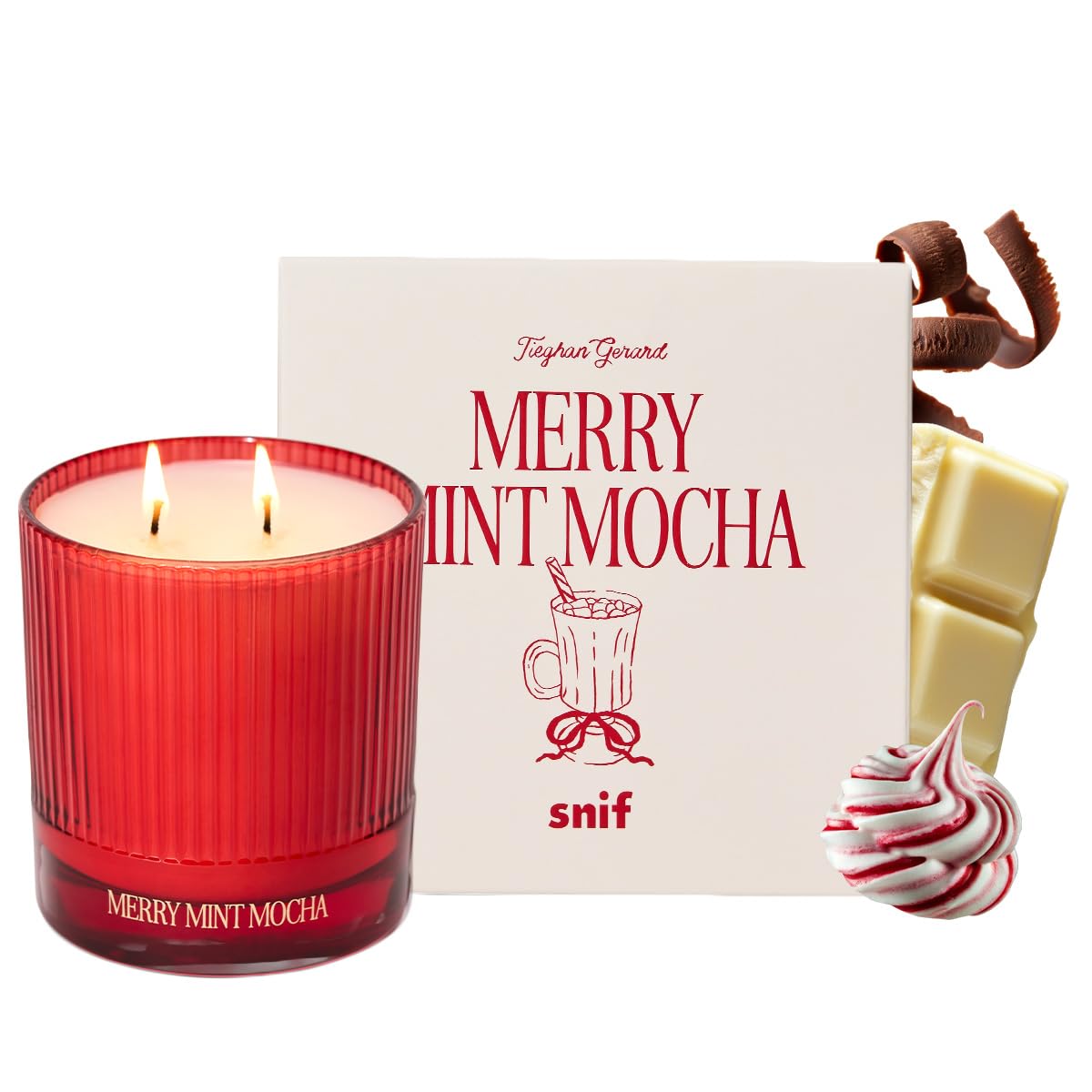 Half Baked Merry Mint Mocha Candle by Snif, Gourmand Holiday Scent, Peppermint, Cocoa & Vanilla, Clean, Non-Toxic, Vegan Soy Wax Blend, 8.5 oz