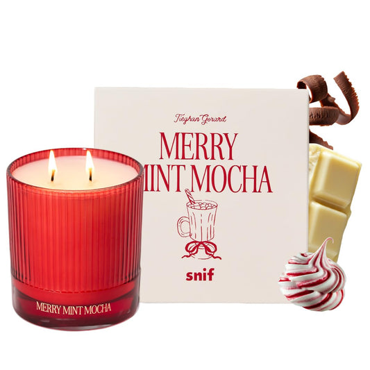 Half Baked Merry Mint Mocha Candle by Snif, Gourmand Holiday Scent, Peppermint, Cocoa & Vanilla, Clean, Non-Toxic, Vegan Soy Wax Blend, 8.5 oz