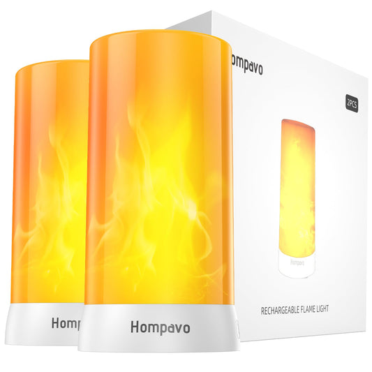 Hompavo 【Upgraded】 LED Flame Lights, 4-Mode Rechargeable Battery Operated Flameless Candles, Waterproof Pillar Flickering Lanterns for Living Room Bathroom Patio Wedding Party Christmas Home Decor