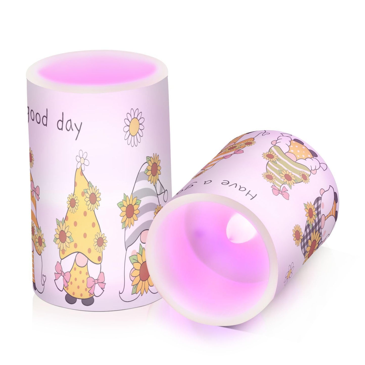 Eionryn Sunflower Gnomes Flameless Candles Autumn Spring Summer Yellow Floral Battery Operated LED Candles with Remote Timer Electric Candles for Home Party Decor 2pcs