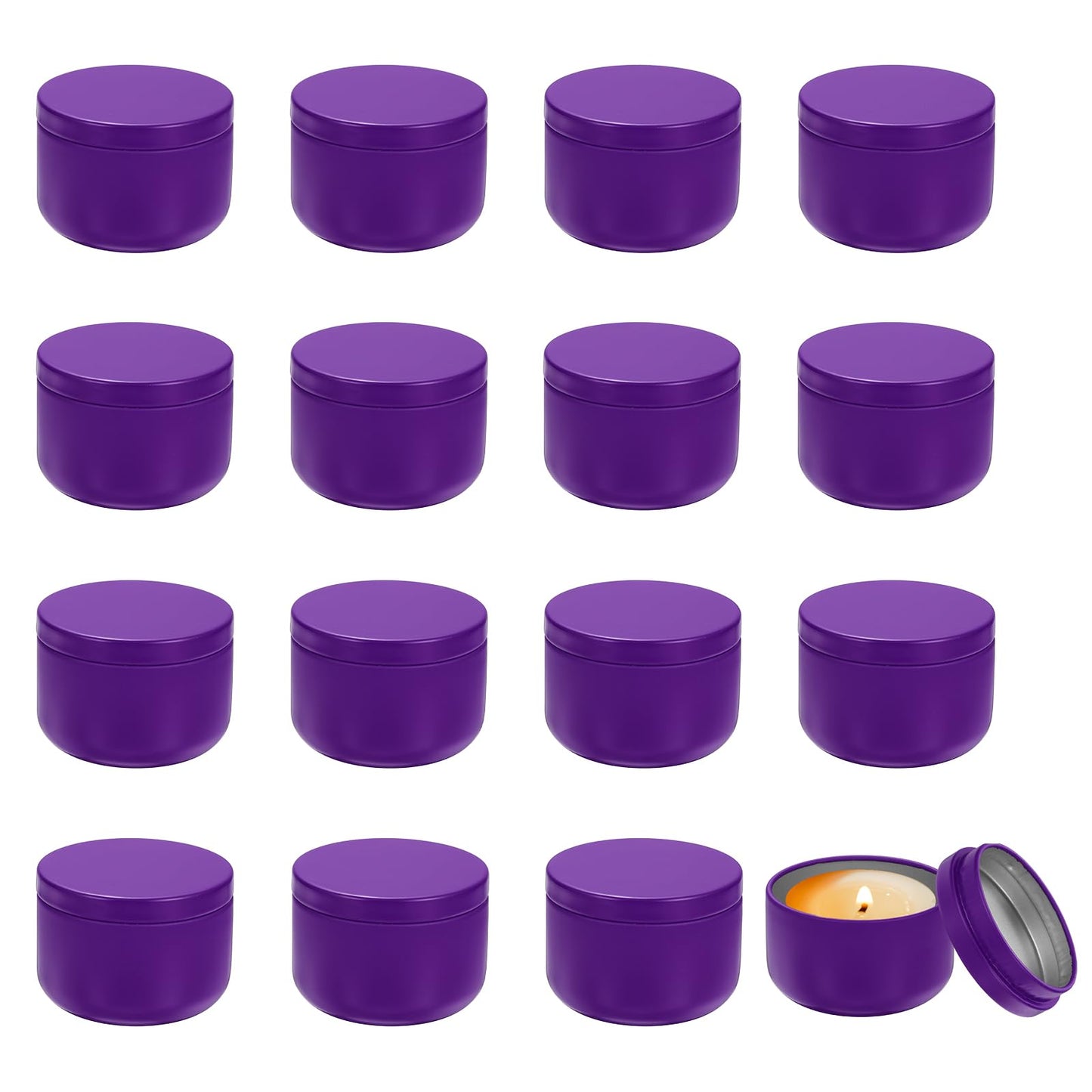 MECCANIXITY 3oz Candle Tins, 16pcs Metal Candle Tins Jars with Lids Round Empty Tin Can Containers Bulk for Storage Tea and Making DIY Arts Crafts Christmas Gifts, Purple