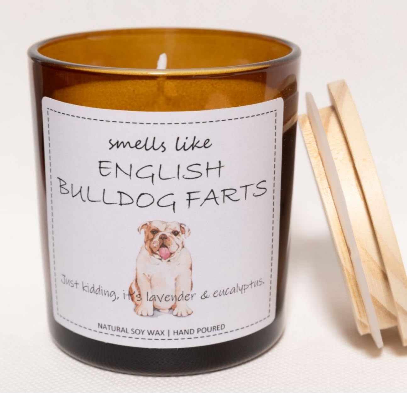 English Bulldog Gifts & Decor, Gifts for Dog Lovers, Smells Like English Bulldog Farts Candle - Lavender & Eucalyptus, Crafted by Natural Soy Wax & Natural Essential Oils