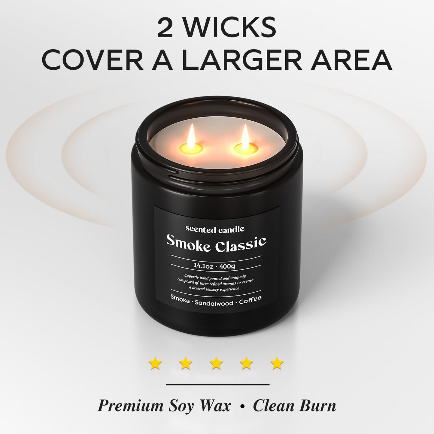 CHILLFLAME Candles for Men, 14.1 oz Scented Candles for Home, 2 Wicks Blended Scents Birthday Candles Gifts for Dad, Teacher, Boyfriend (Smoke+Sandalwood+Coffee)