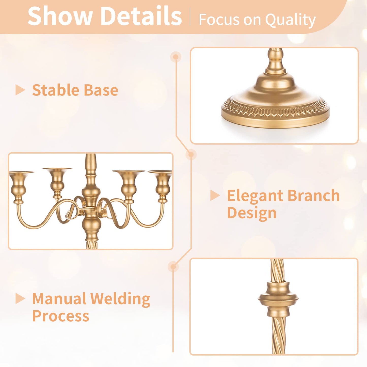 Nuptio Tall Gold Candelabras 34 Inch Candle Stick Holders Set of 2 Floor Candle Stand Taper Candle Holders for Classic Wedding Mantal Christmas Halloween Easter Home Table Centerpiece Decoration
