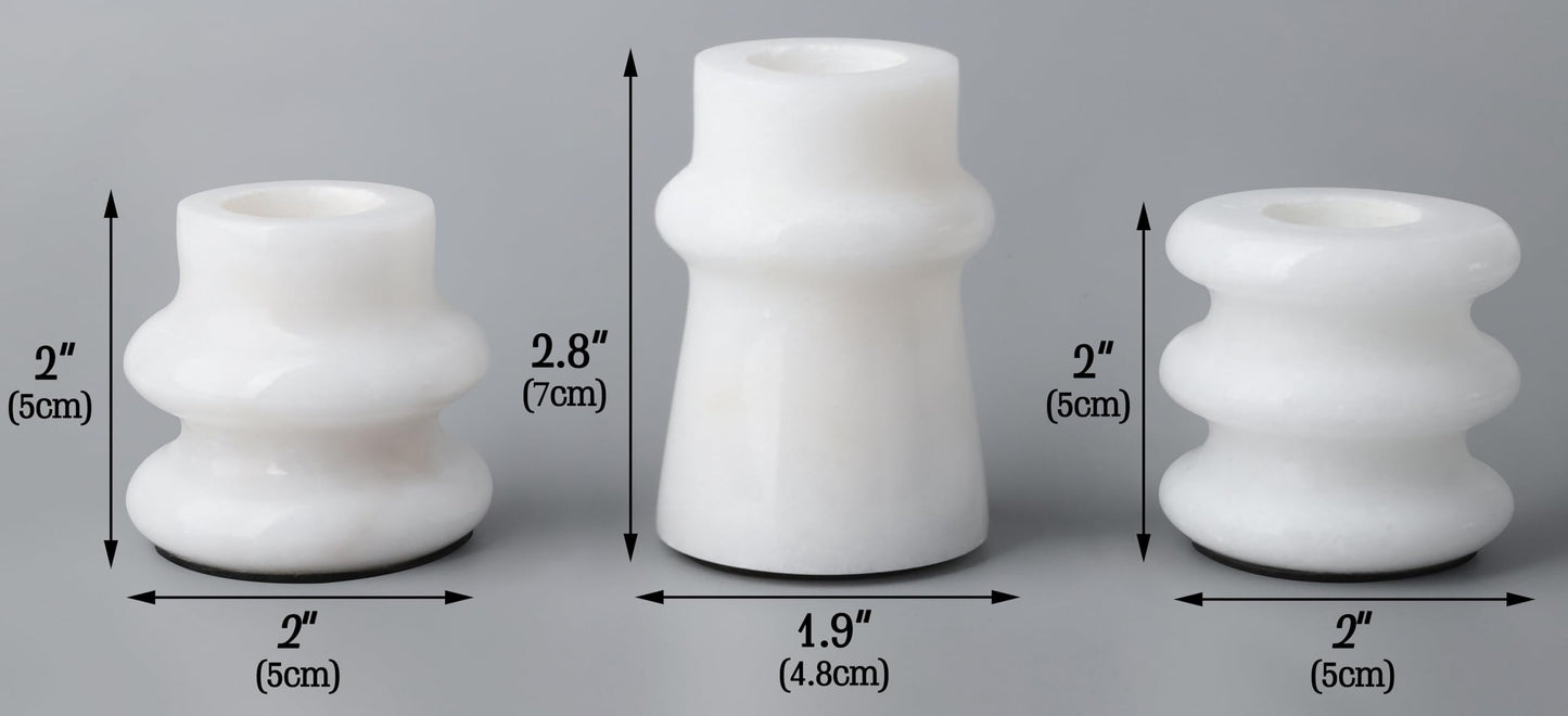 Vixdonos Marble Candle Holder Set of 3 Taper Candle Candlestick Mantle Candle Stand for Home Decor,Wedding,Party and Table Centerpieces(White)