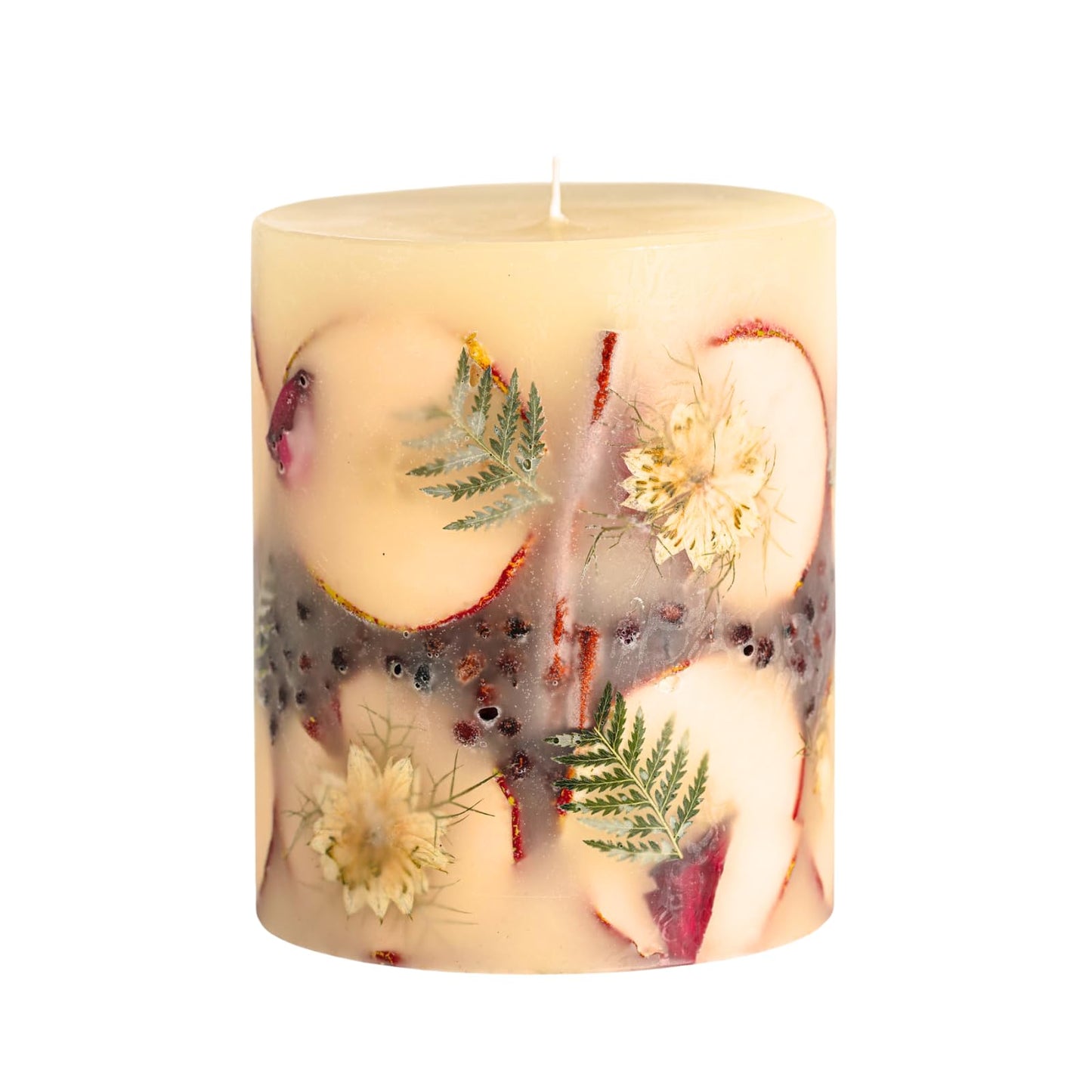 Rosy Rings Small Round Botanical Candle - Spicy Apple 5.5" Burn Time 120 Hours Notes of Cardamom, Cinnamon, Clove, Long Lasting Candles, Candle Gifts