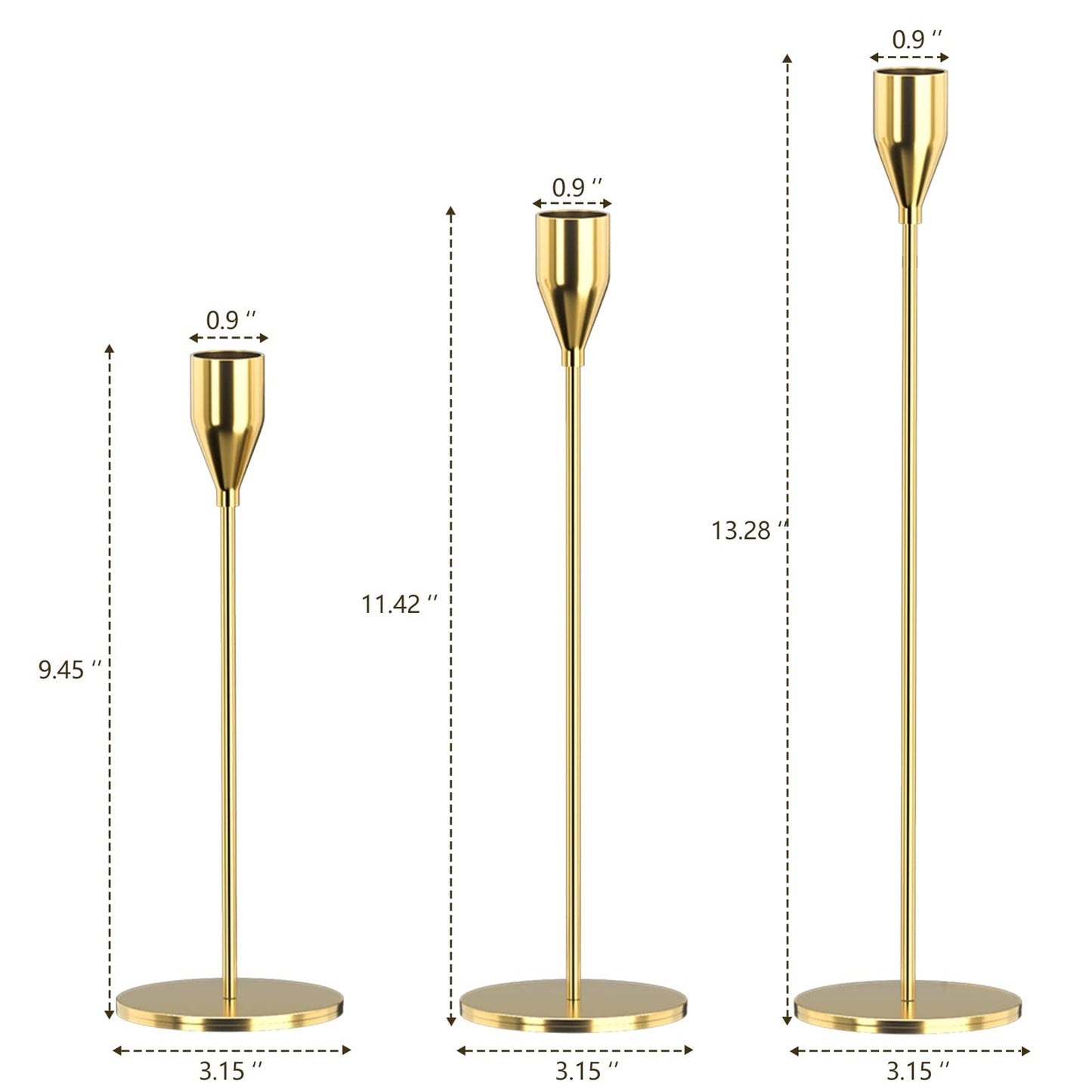 SUJUN Candle Holders Set of 3 for Taper Candles, Decorative Candlestick Holder for Wedding, Dinning, Party, Fits 3/4 inch Thick Candle&Led Candles (Metal Candle Stand) (Gold)