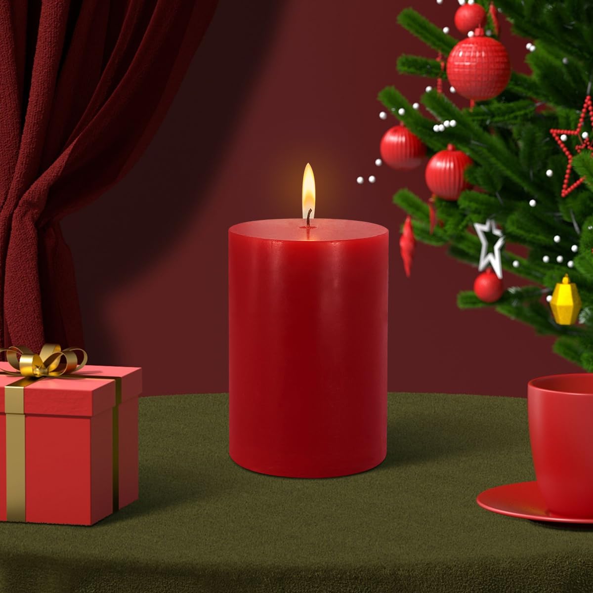 2.75x3.25 inch Red Pillar Candles Set of 6, Unscented Red Candles, Dripless Candles, Ideal as Wedding, Parties, Spas, Dinner, Home Decoration, Church