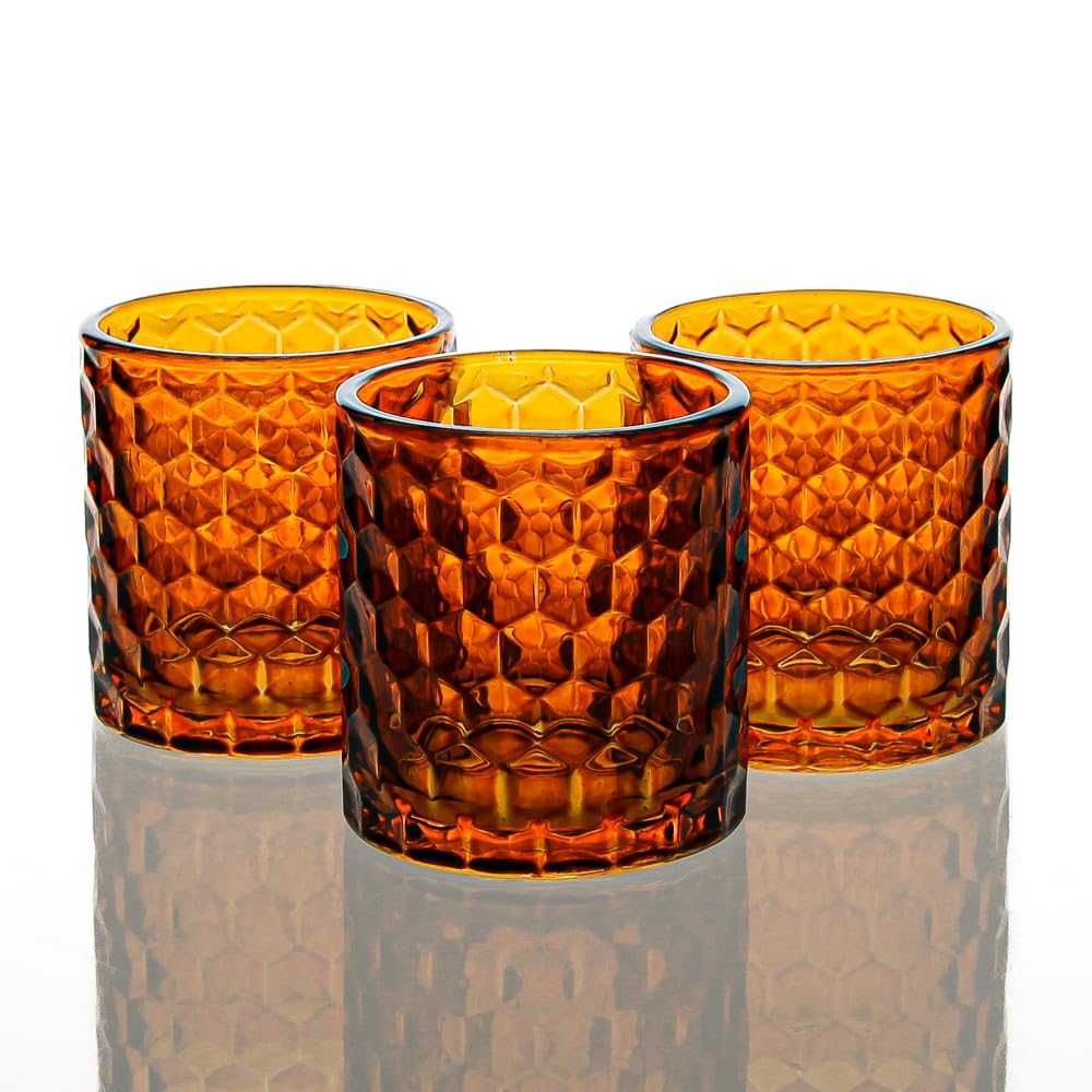 Richland Amber Chunky Honeycomb Glass Votive & Tealight Candle Holder Set of 12