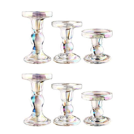 BTGLLAS 6-Piece Set of Color Glass Candlestick, Crystal Candlestick Holder Holder and Conical Candle, Christmas Candle Holder Decoration, Family Living Room Wedding Candle Holder (color2sets)