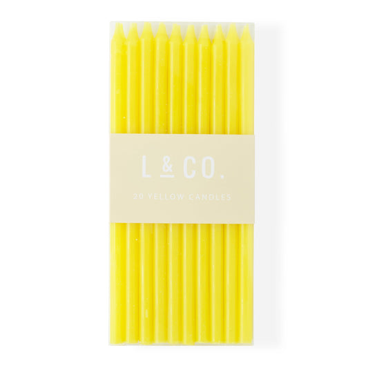Sisterly Market 20 Count Tall Skinny Yellow Solid Birthday Cake Candles for Birthday Wedding Party Cakes Decorations