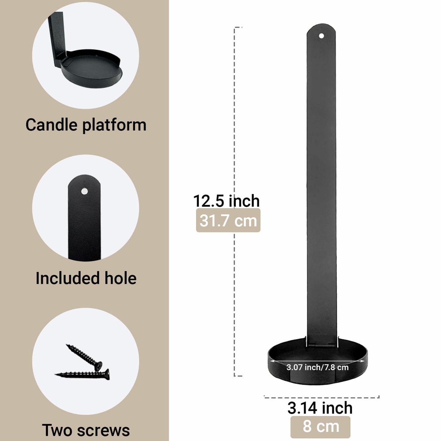 AimtoHome Black Wall Candle Sconces Set of 2, Cast Iron Wall Mounted Candle Holders, Multi-Purpose Farmhouse & Minimalist Modern Decor for Living Room, Hallway
