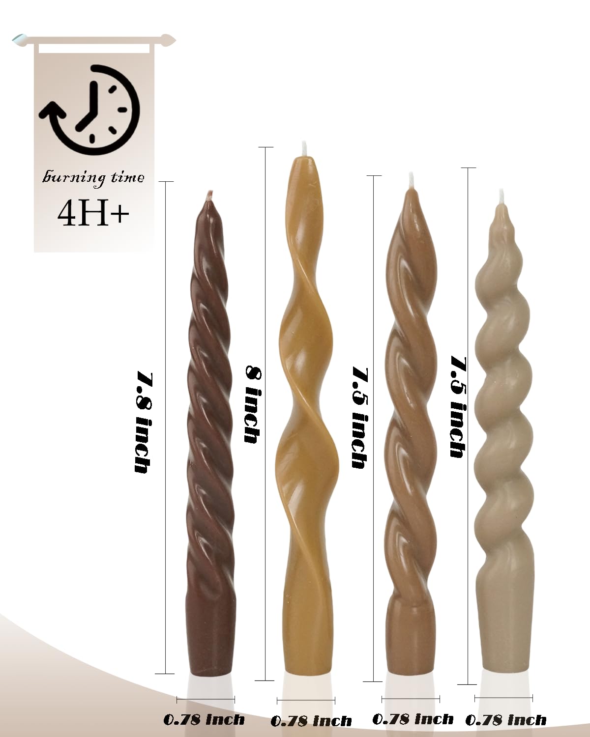 Spiral Taper Candles Brown Short Candle Sticks Unscented Smokeless Twisted Candlesticks for Fall Decor Holiday Dinner Party Christmas Decorations-7.5inch-4pack
