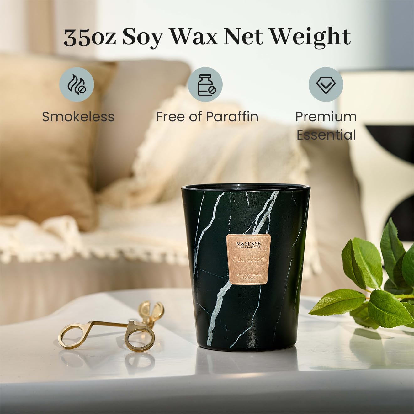 M&SENSE Extra Large Candle OudWood Intense Scented Candle,3 Wick Highly Scented XL Jar Candle,35oz 150H,Candles Gift for Women and Men