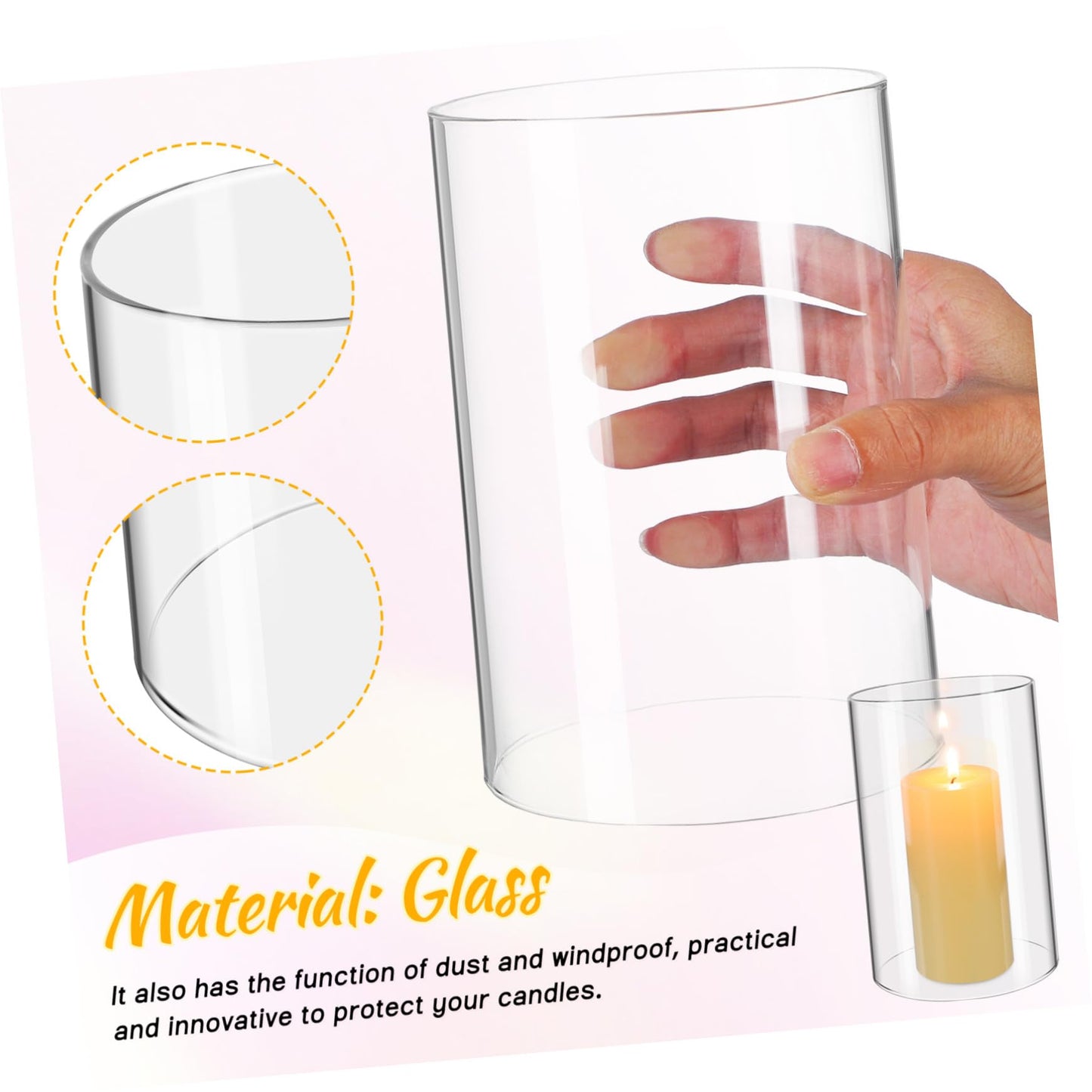 SAFIGLE Glass Candle Holder Windproof Shade 2Pcs Glass Cylinder Cover 10X15Cm Household Pillar Candle Cover for Indoor Outdoor Use