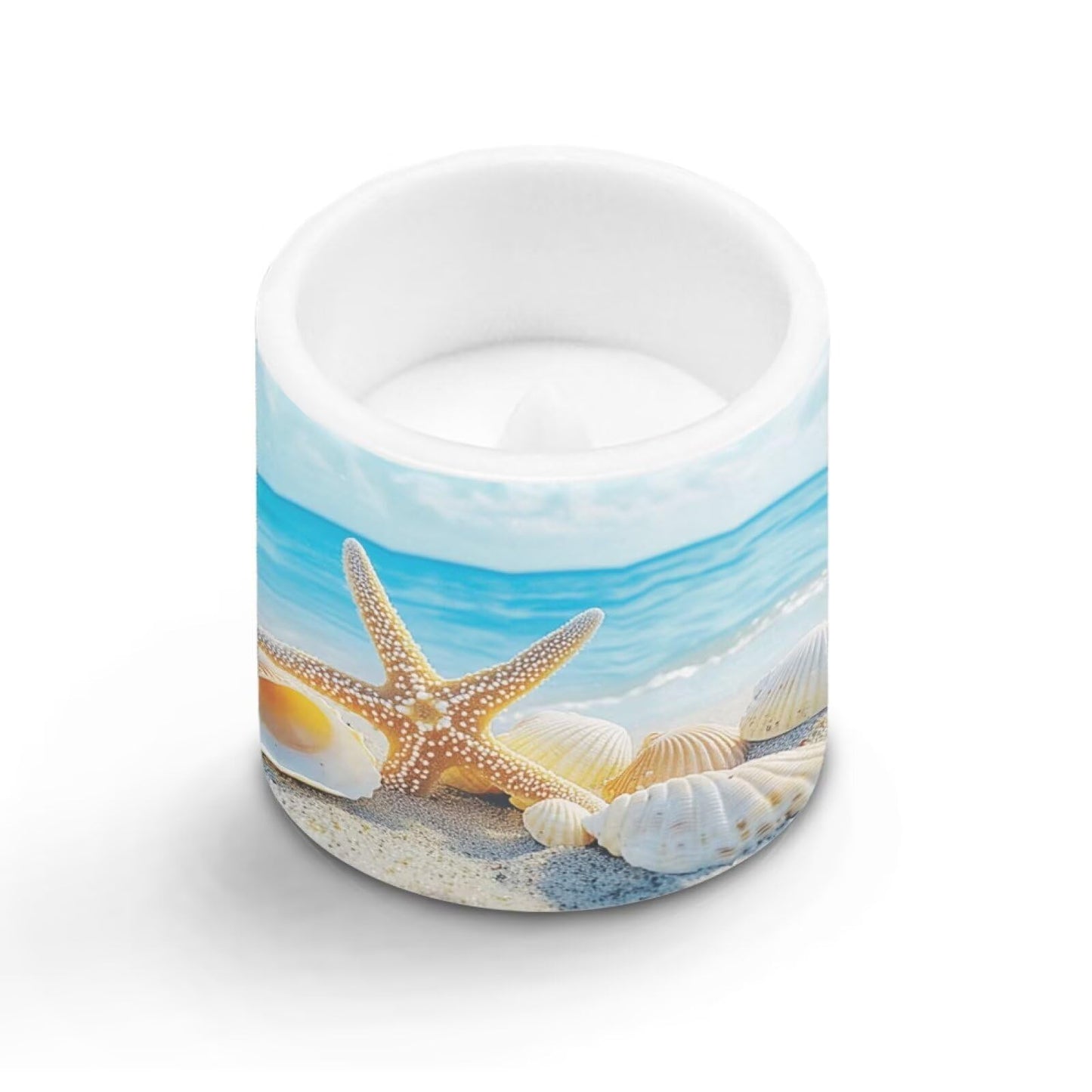 Merkmak 4 Pack Flickering Flameless Candles with Remote and Timer Control LED Pillar Tea Lights for Coastal Theme Home Decorations Battery Operated Candles, Shell Starfish