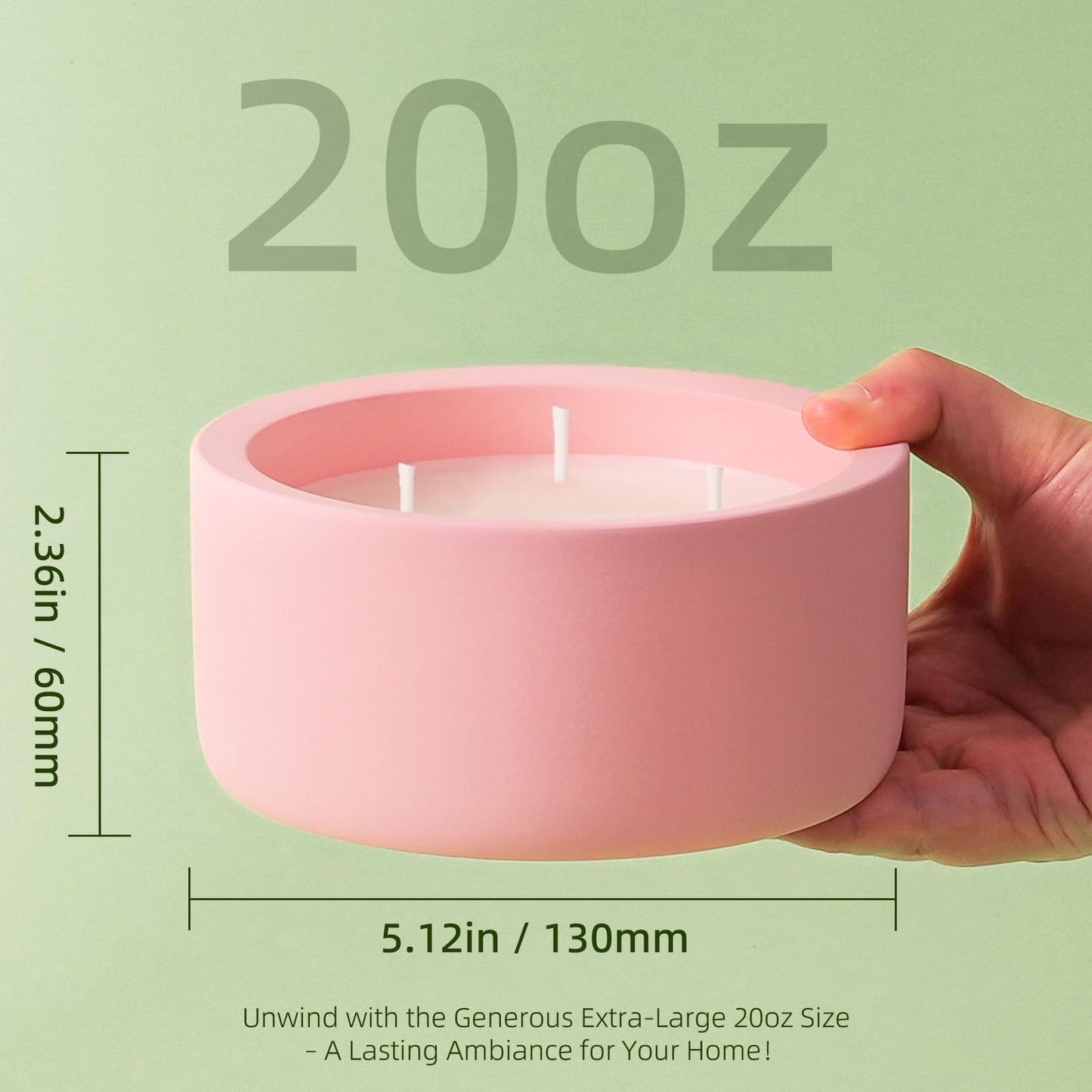 Viyffo 20oz Large Scented Candle - Rose & Jasmine, 3 Wick Pink Candles for Women Home Scented, Non Toxic Soy, Decorative Ceramic Jar Candle, Luxury Fragrance, Elegant Spring Décor & Birthday Gift