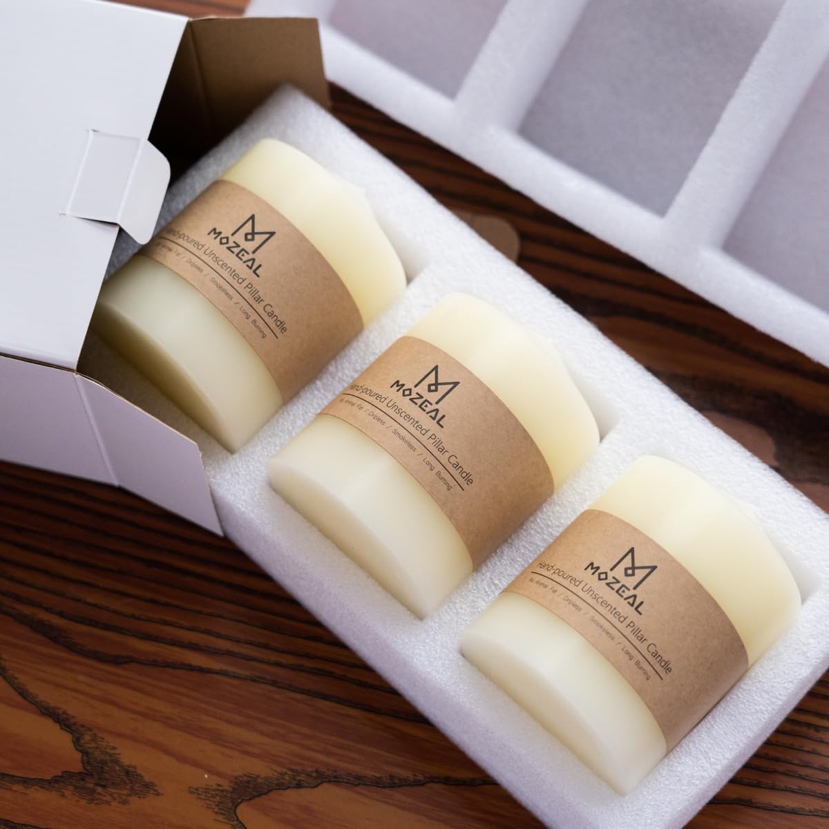 MOZEAL 3" x 6" Hand-Poured Unscented Green Pillar Candles,Dripless Candles Set of 3,Long Lasting Burning,Approx 100 Hours Burn Time for Wedding,Dinner,Christmas and Home Decor