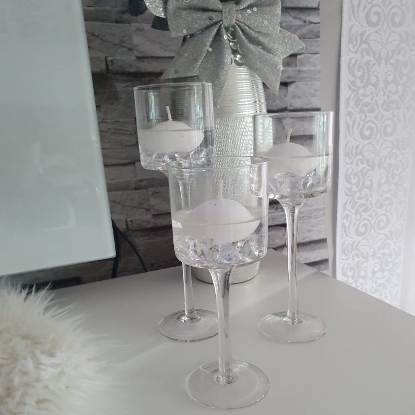 Hurricane Candle Holder Glass Candleholders Holders Votive Long Stem Tealight Tall High Tea Light Elegant Transparent Ideal Dining Wedding Party Home Decoration Gifts (Large 1 Set)