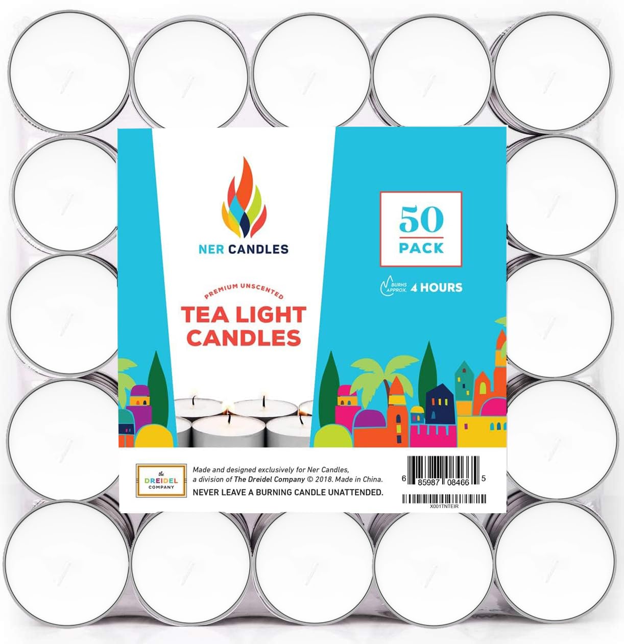 Ner Candles 50-Count Unscented Tea Lights Candle in Bulk, Smokeless, Dripless & Long Lasting 4.5-Hours Small Votive Mini Tealight Candles for Home, Pool, Shabbat, Weddings & Emergencies (Pack of 50)