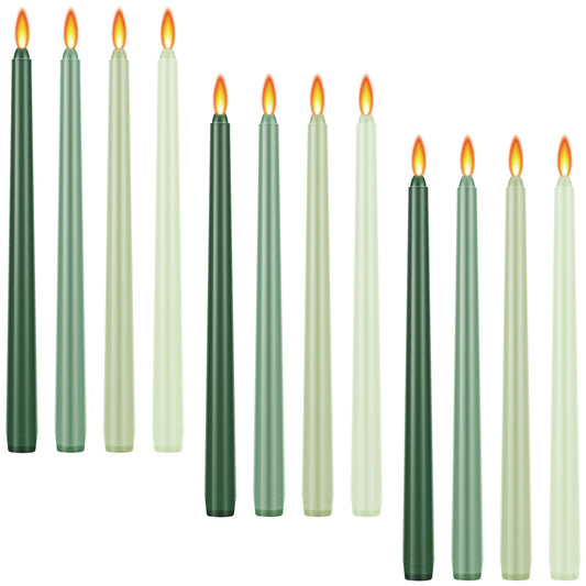 Zhengmy 12 Pcs Colored Taper Candles Long Burning Green Candle Sticks Amber Sandalwood Scented for Easter Wedding Home Decor