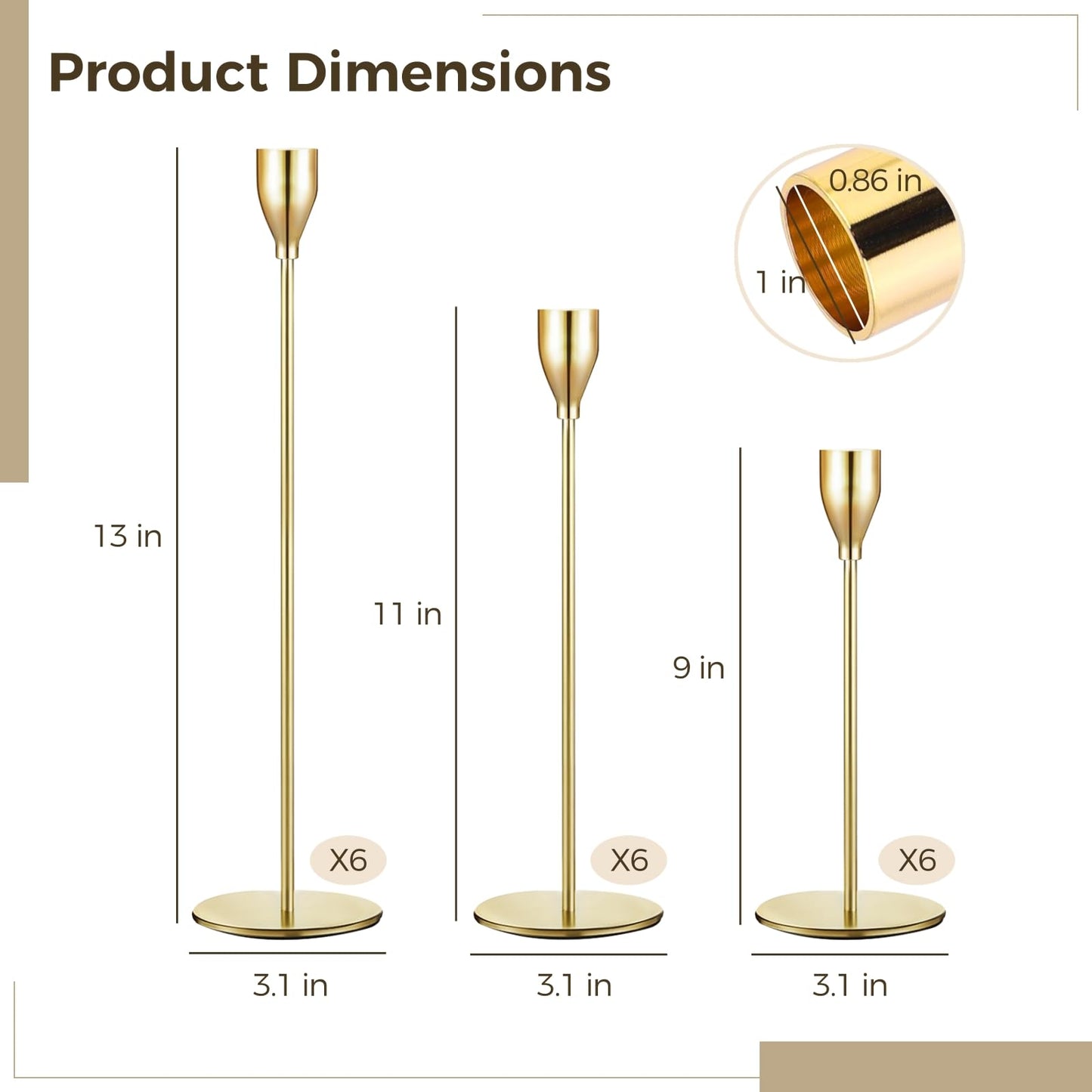 18 PCS Candlestick Holders Metal Taper Candle Holders Tall Candle Holders for Table Centerpiece Modern Pillar Candle Holder Decorative Candle Sticks for Home Wedding Decor