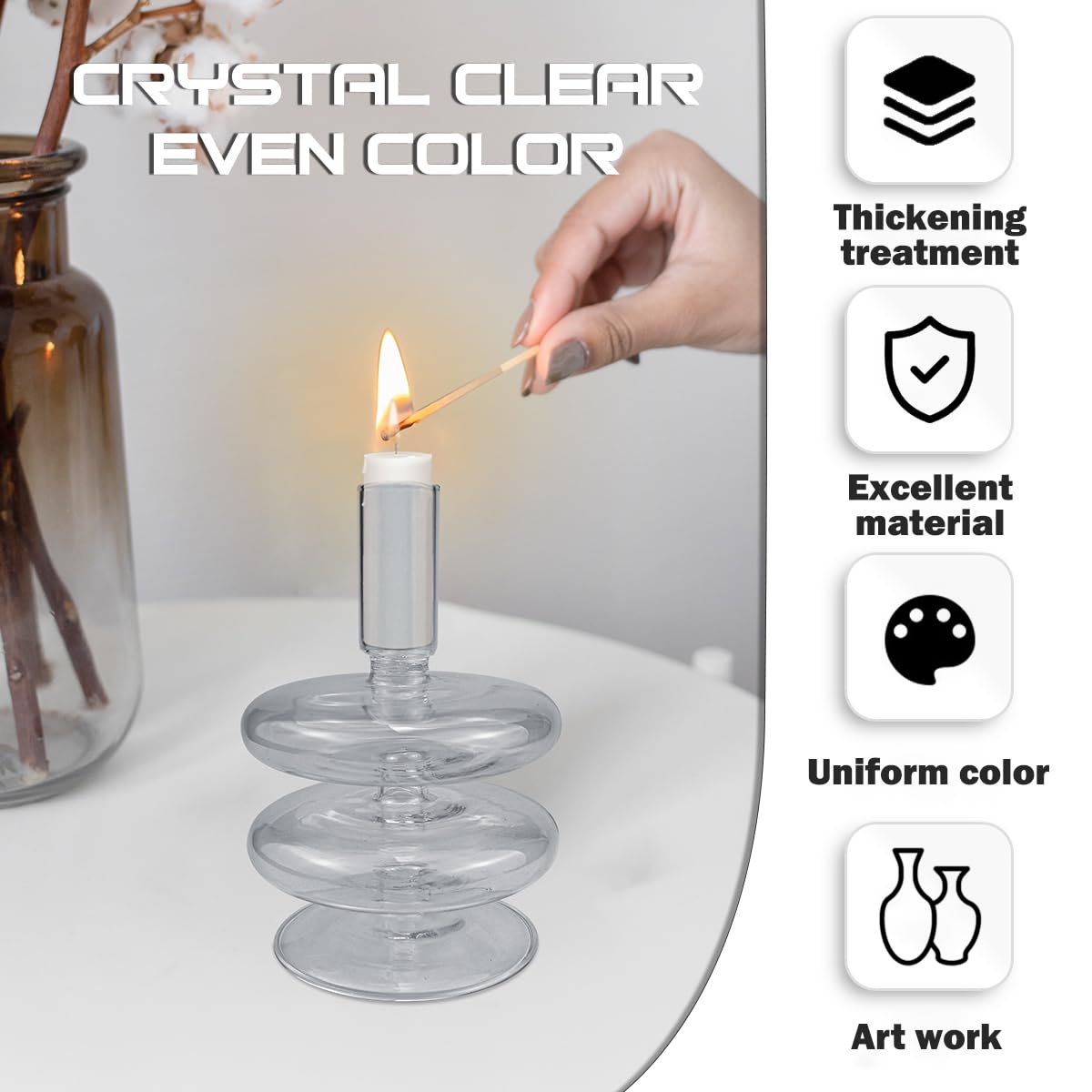 LNQ LUNIQI Clear Glass Candle Holders Glass Taper Candle Holder Decorative Glass Candlestick Holders for Dining Table Centerpieces Wedding Church （Gray）
