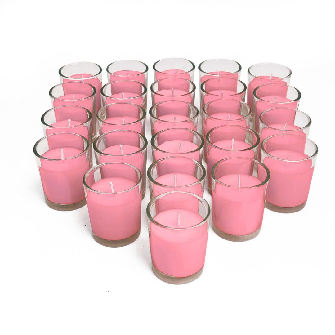Simply Soson Scented Votive Candles, Bulk Set of 24 Pink Rose Small Candles Bulk, Votive Candles Scented in Glass, 10 Hours Burn, for Wedding, Birthday, Holiday Christmas & Home Decoration