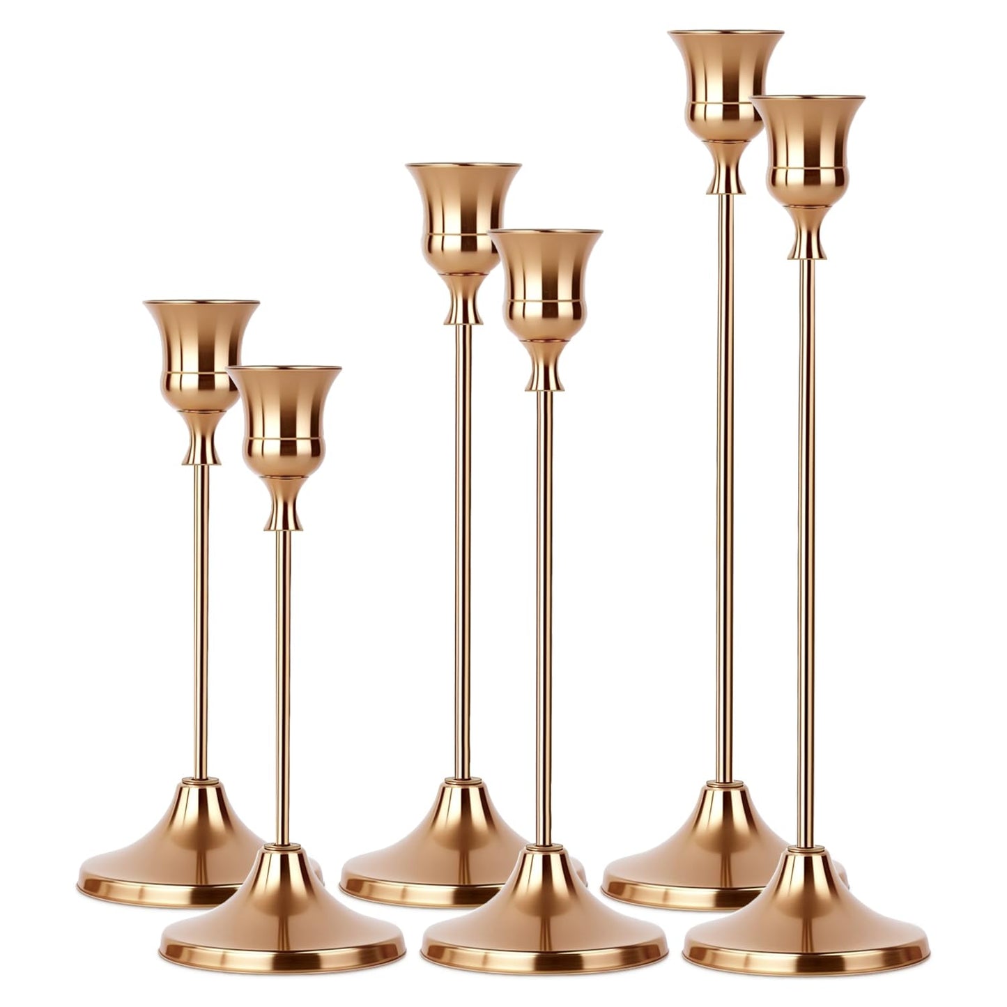 2 Sets(6 Pcs) French Gold Tapered Candle Holder,Candlestick Tall Metal Candlestick Holders for Table Centerpiece Home Decor for Wedding Fireplace Mantel Housewarming Gift Fits 3/4 Inch Thick Candles