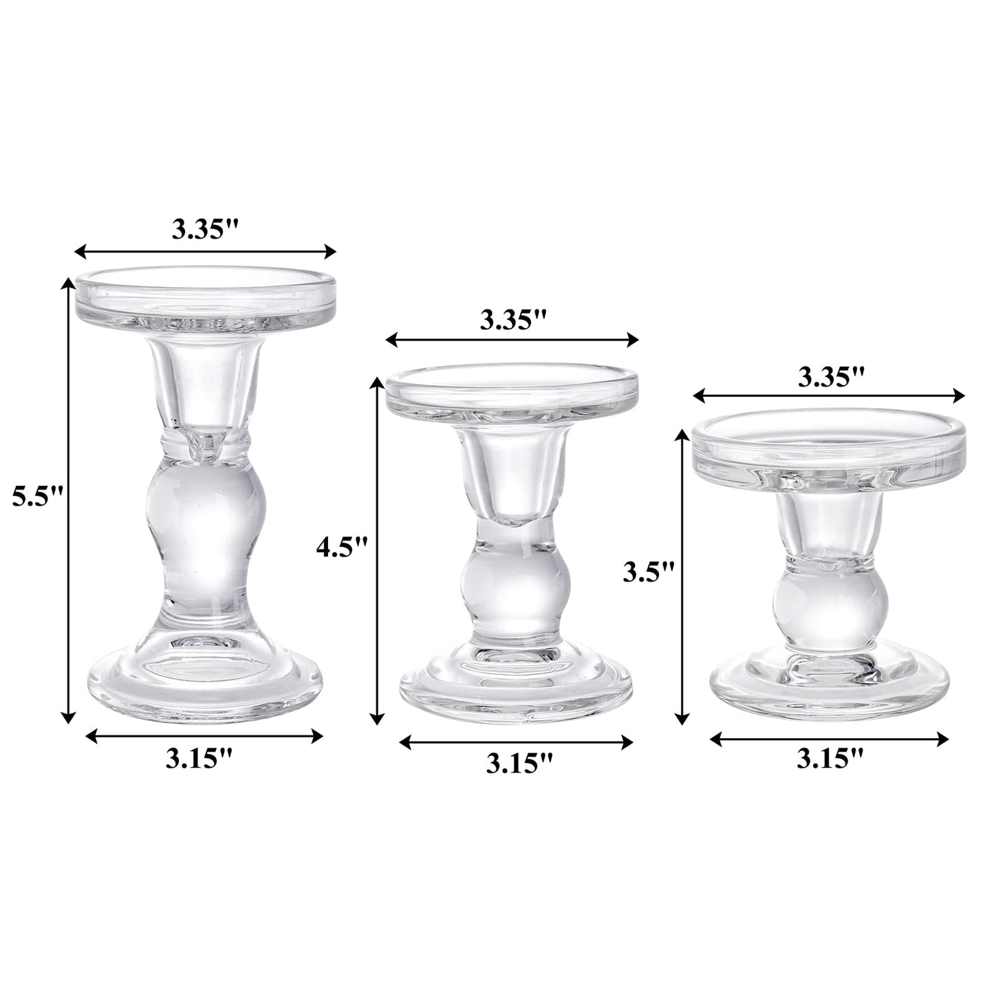 Okllen Set of 6 Glass Candle Holders, Clear Pillar Taper Candlestick Crystal Tealight Candle Holder Stand for Dinner Table, Wedding Centerpieces, Living Room, Home Decor
