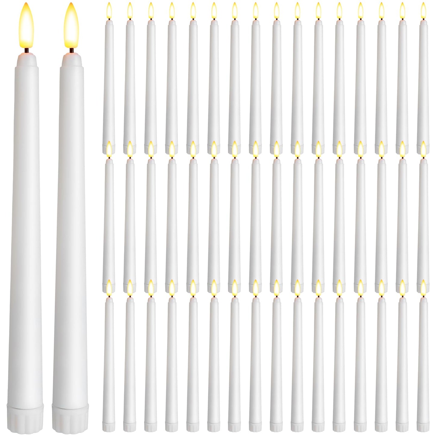 Baquler 50 Pcs 9.7 Inch Flameless Taper Candles Battery Operated Taper Candles Bulk LED Flickering White Candlesticks for Wedding Church Table Centerpiece Halloween Christmas Party Decor