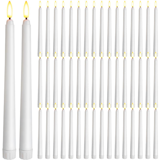 Baquler 50 Pcs 9.7 Inch Flameless Taper Candles Battery Operated Taper Candles Bulk LED Flickering White Candlesticks for Wedding Church Table Centerpiece Halloween Christmas Party Decor