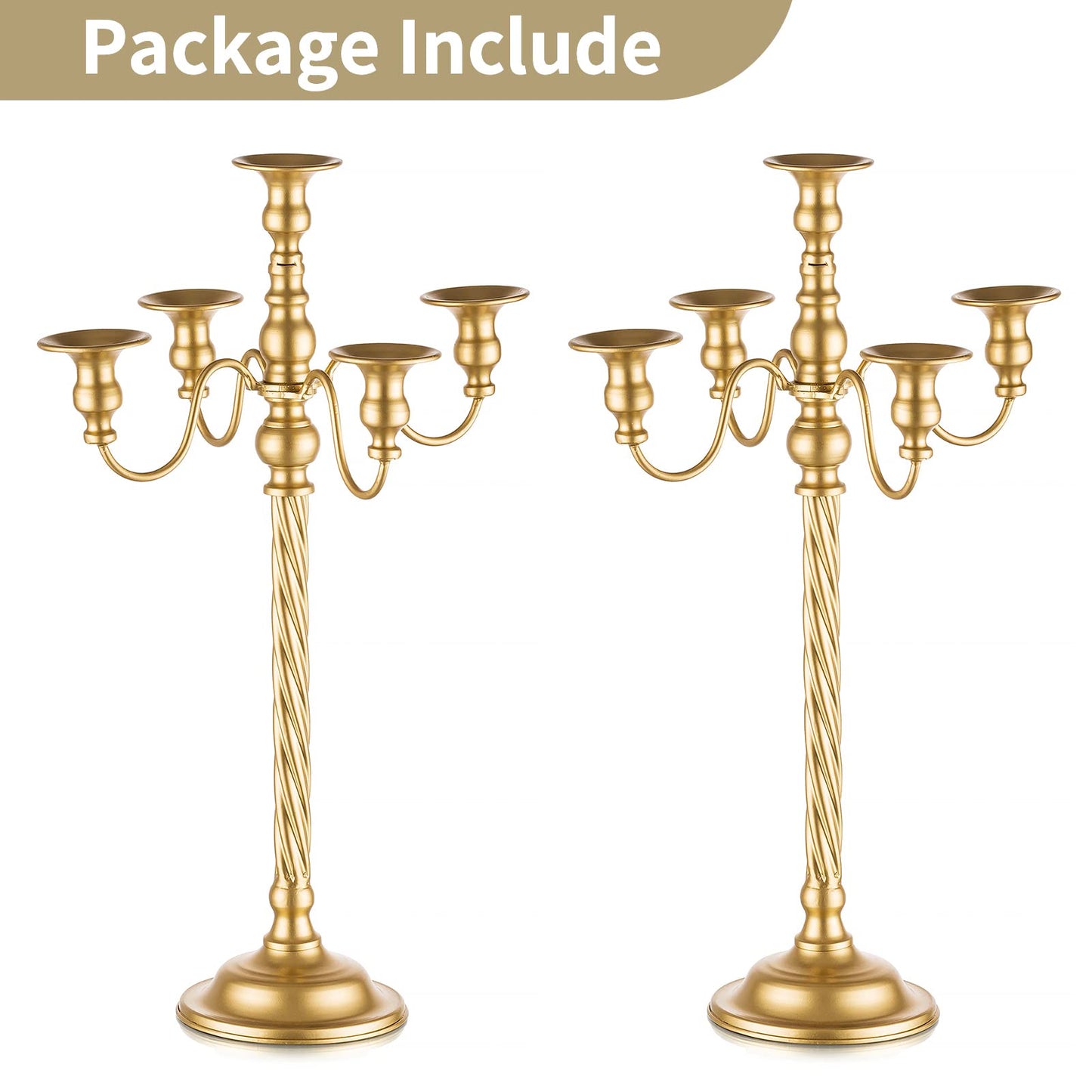 Nuptio Tall Candle Holder Gold Candelabra 21in Candlestick Holder 5 Arm Candelabras 2 Pcs Metal Taper Candle Holders Candle Stand Table Centerpiece for Wedding Fireplace Home Halloween Church Decor