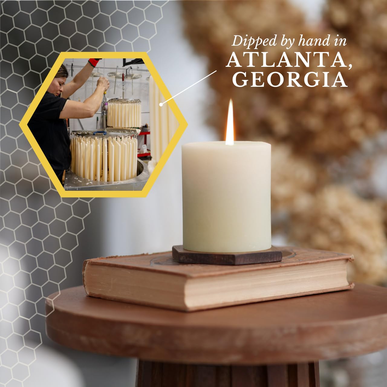 Big Dipper Wax Works Ivory Beeswax Pillar Candle 3" x 3.5" – 60-Hour Burn, Non-Toxic & Clean Burning, Pure Beeswax, Handmade in USA