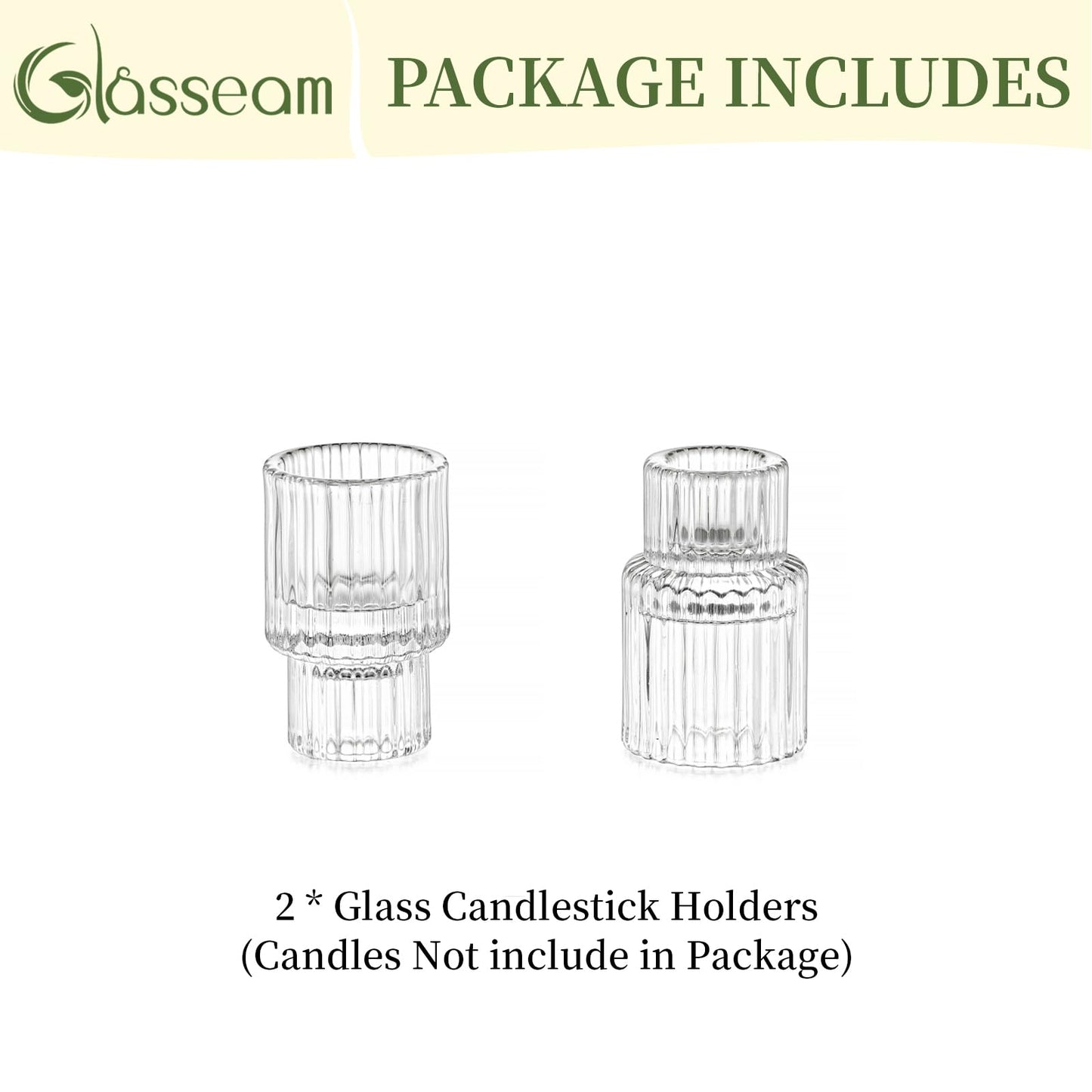 Glass Candlestick Taper Candle Holder: Glasseam Set of 2 Small Candle Holders for Candlesticks, Modern Crystal Clear Tapered Candle Stick Holder for Wedding Dining Table Centerpiece Christmas Decor