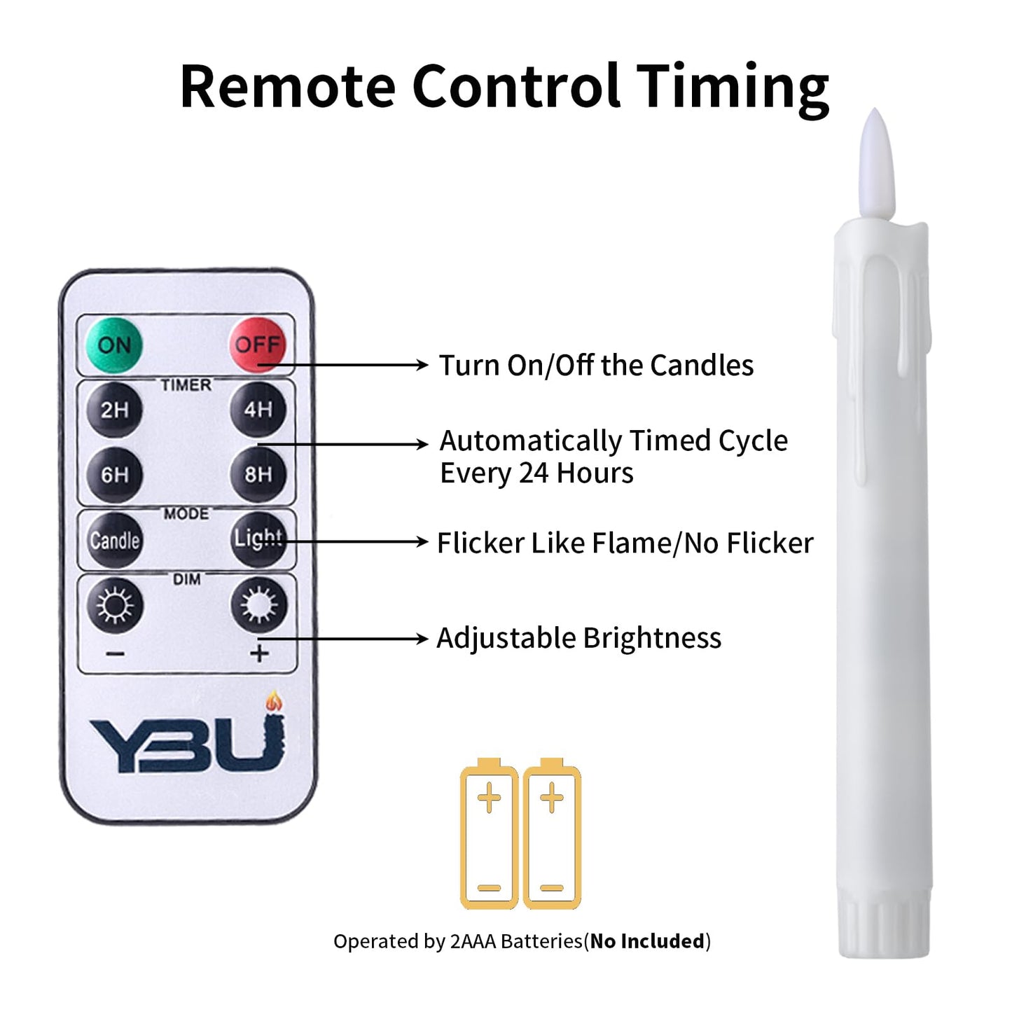 YBU Flameless Taper Candles with Remote 7 Inches Led Candle Sticks with Flickering Light Timer Dimmer Battery Operated Window Candles for Halloween Christmas Decoration 6 Pcs, White