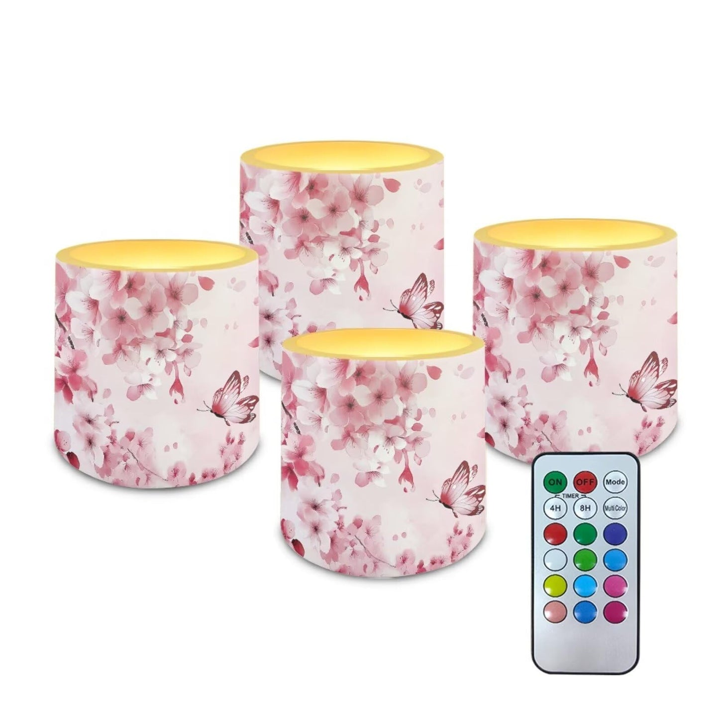 Cozeyat Pink Garden Flameless Candles 4 Pack Battery Operated with Remote Control Timer LED Pillar Candles Waterproof for Indoor Outdoor Garden Use