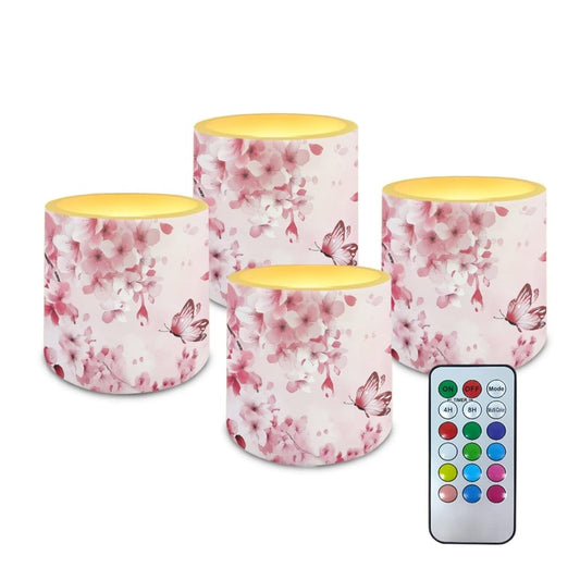 Cozeyat Pink Garden Flameless Candles 4 Pack Battery Operated with Remote Control Timer LED Pillar Candles Waterproof for Indoor Outdoor Garden Use