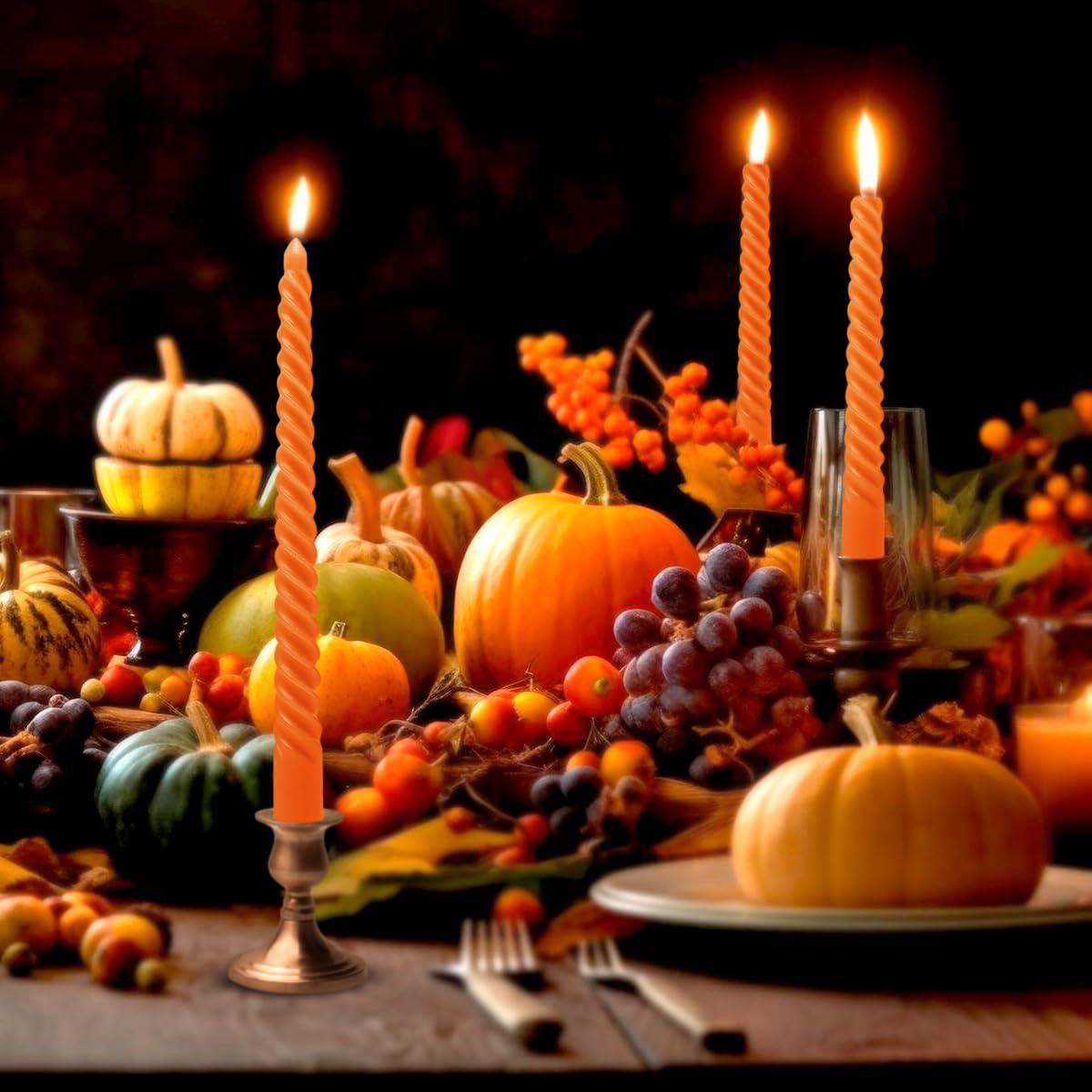 6 Pack 10 Inch Orange Spiral Taper Candles for Halloween and Fall Harvest, Unscented Dripless Twisted Candlesticks for Dinner Party Thanksgiving Sport Event and Citrus-Themed Decoration