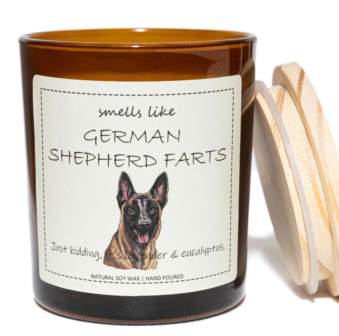 German Shepherd Gifts & Decor, German Shepherd Gifts for Women, Smells Like German Shepherd Farts Candle - Lavender & Eucalyptus, Crafted by Natural Soy Wax & Natural Essential Oils