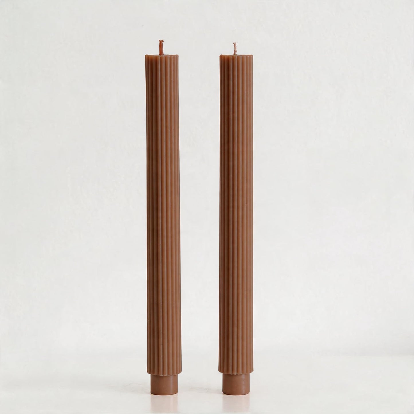 PAMELIFE 2 Pack | 10" Premium Unscented Ribbed Wick Taper Candles, Tall Ribbon Wax Dinner Unscented Modern Home Décor Soy Wax Handmade 12 Hours candlesticks (Brown)