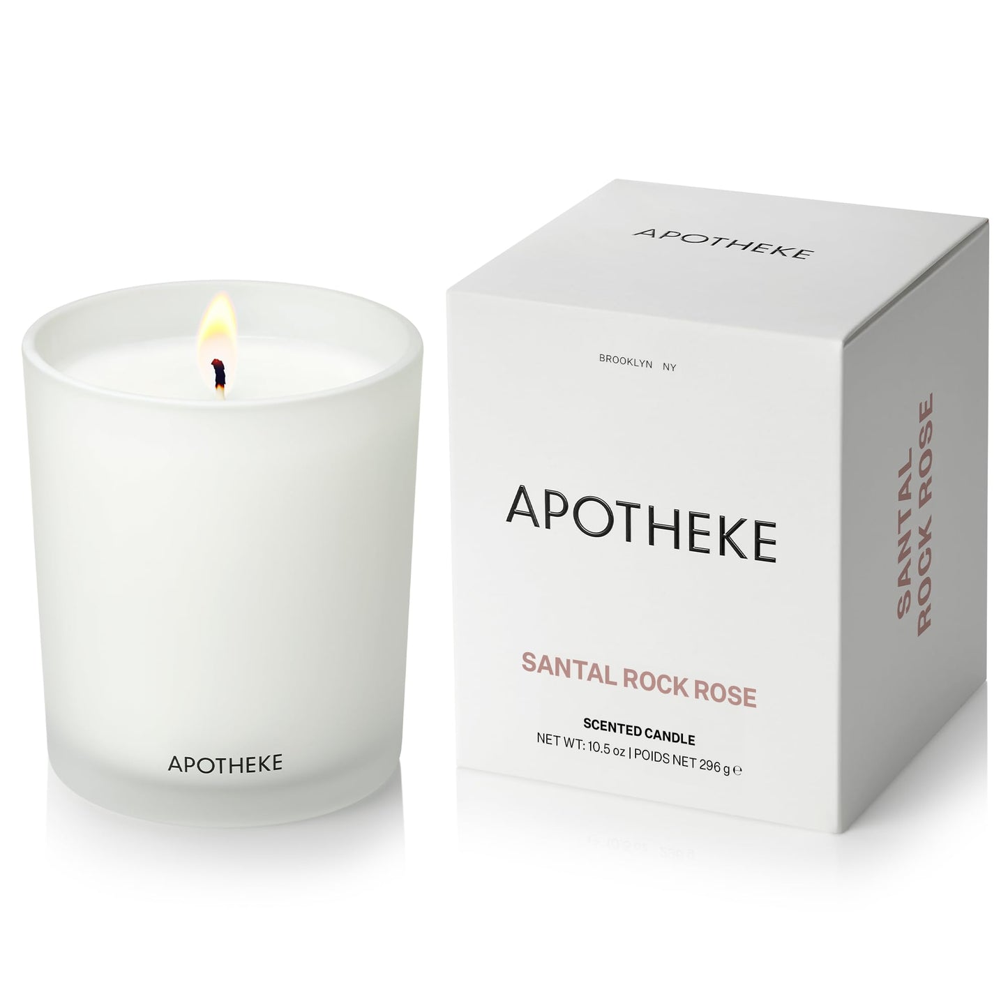 Apotheke Signature Scented Candles for Home, Santal Rock Rose - 10.5 oz - Soy Wax, Non Toxic, Large Jar White - Luxury Candle Gifts for Women & Men - Sandalwood, Rose, Musk, and Leather
