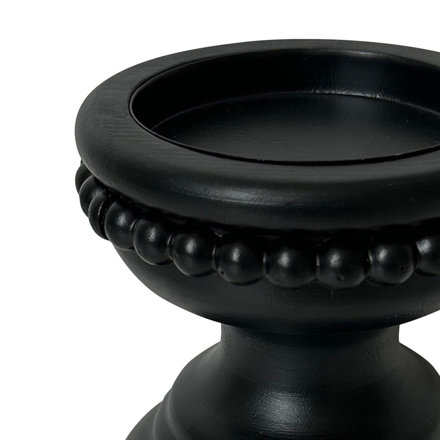 dwellington Farmhouse Rustic Wood Pillar Candle Holder, Decorative Beaded Candlestick Holder Stand for Home Décor, Gifts, Wedding (Black)