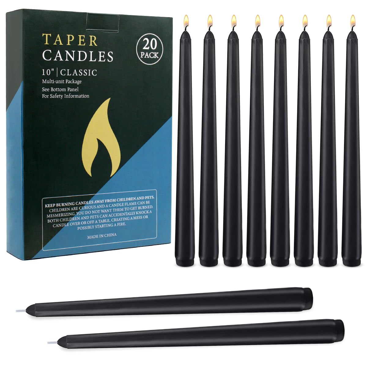 20 Pcs Black Taper Candles, 10×7/8 Inch Dark Candlesticks, Great for Christmas Halloween Dinner Party and Emergency