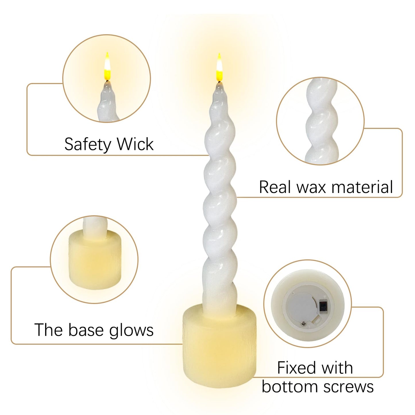 Gedengni Spiral Taper Candle LED Candlesticks, 7.5 Inch Flameless Tapered Candles Battery Candle Sticks Remote Twisted Candlestick for Dinner Holiday Wedding Party Housewarming-2D