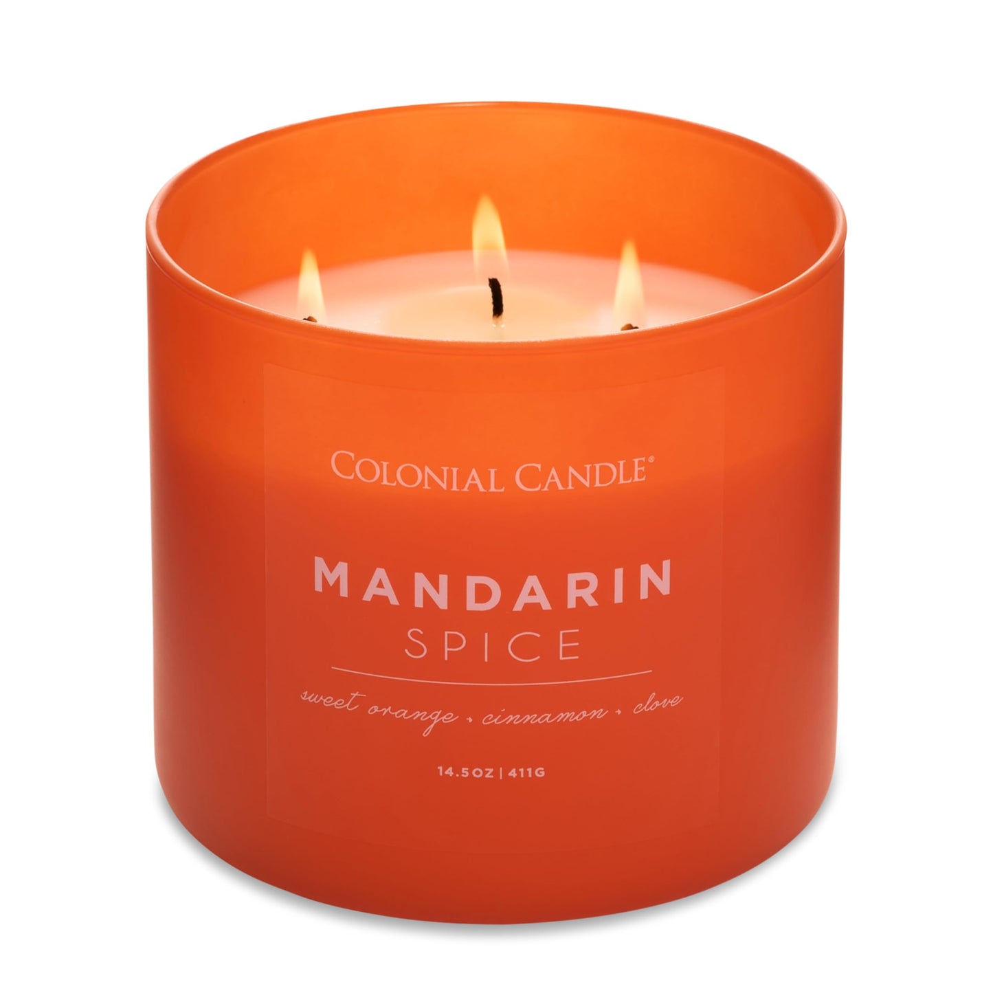 Colonial Candle Pop of Color Mandarin Spice 14.5 Oz Scented Matt Glass Jar Candle, Three Premium Cotton Wicks
