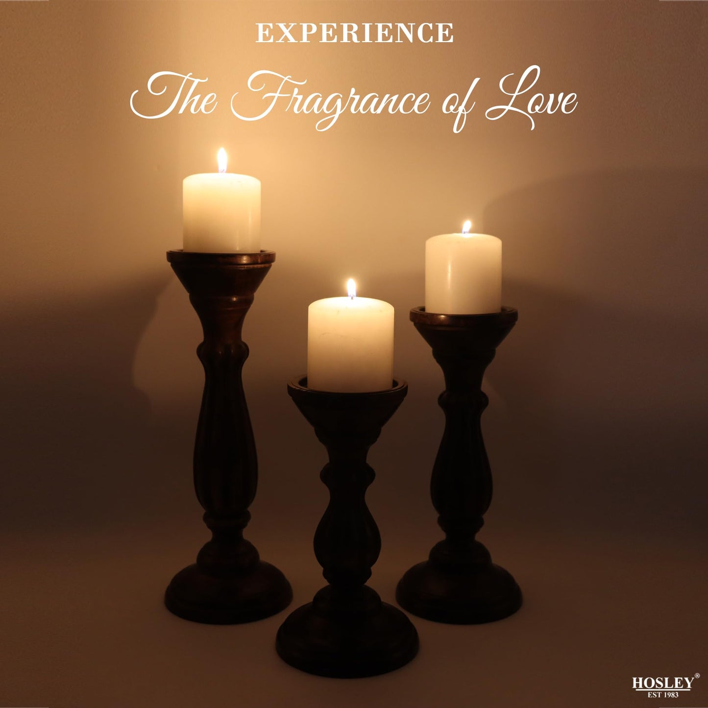 Hosley Set of 3 Dark Brown Wood Pillar Candle Holders 13 Inches 11 Inches and 9 Inches High Ideal for LED and Pillar Candles Gifts for Weddings Party Home Spa Reiki Aromatherapy