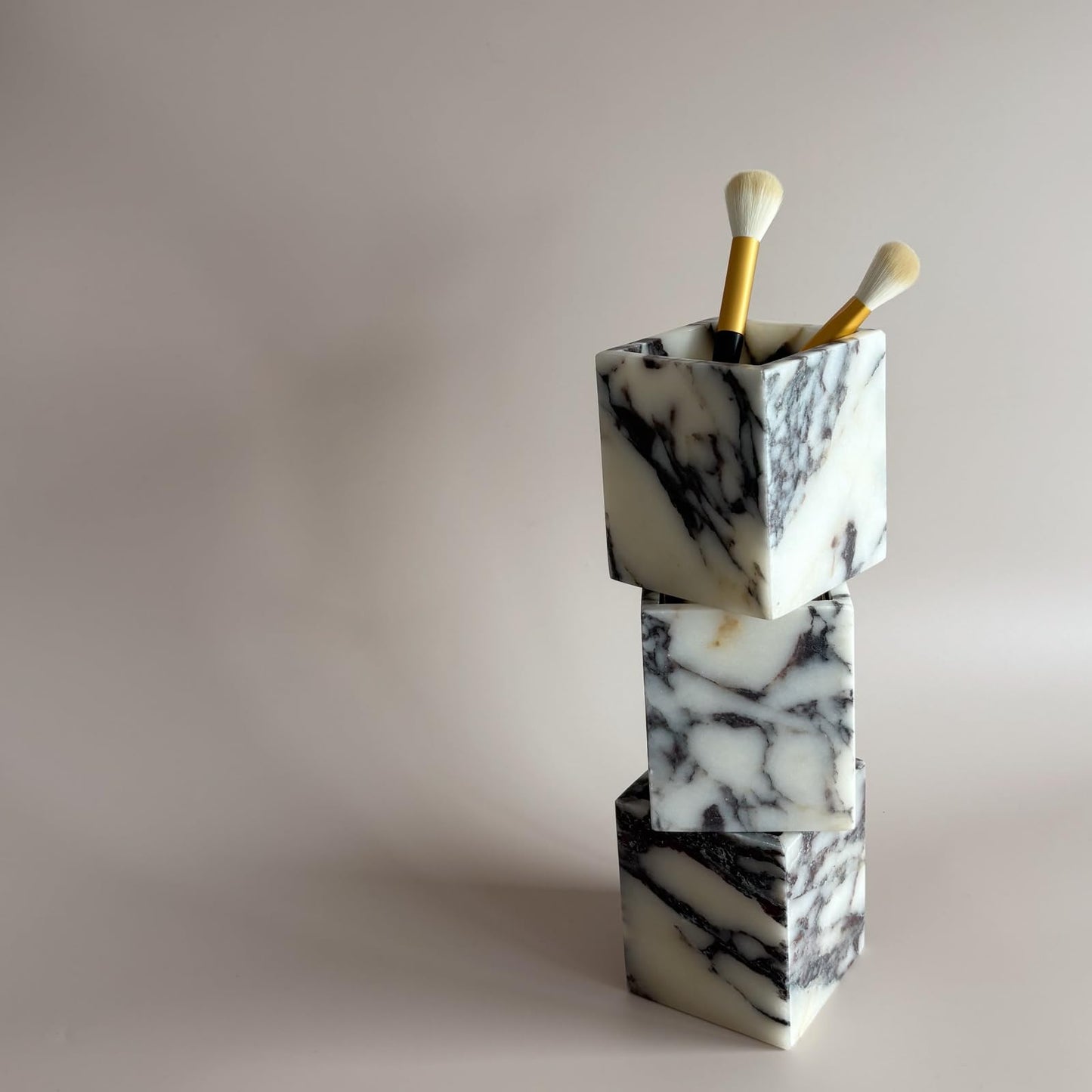 StonePlus Natural Marble Stone Square Storage Container Empty Vessel Holder Cup for Candle/Pens/Sundries items (Calacatta Purple)